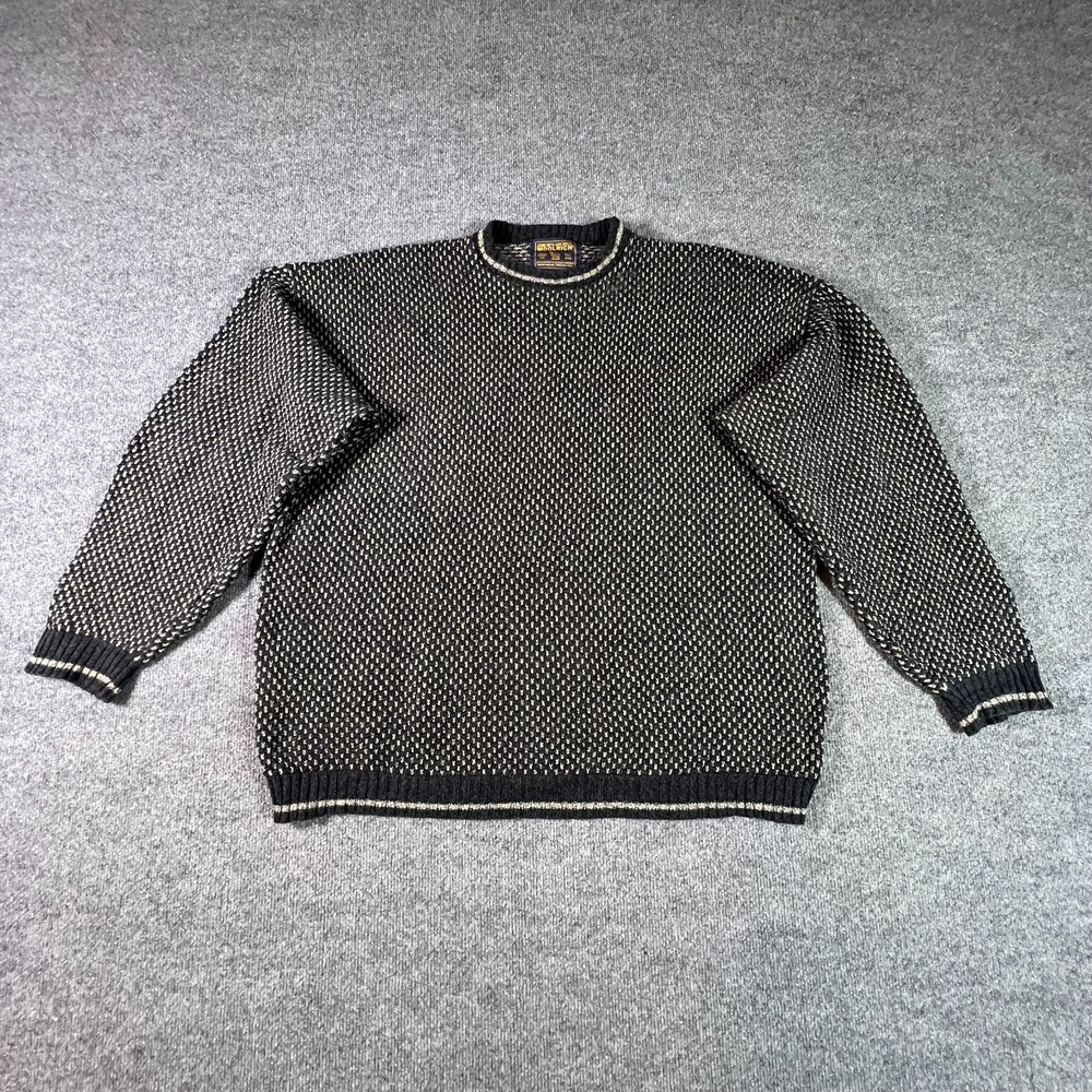 Vintage Woolrich Sweater Mens XL Dark Gray Birds Eye Knit Cabin Preppy Gorpcore